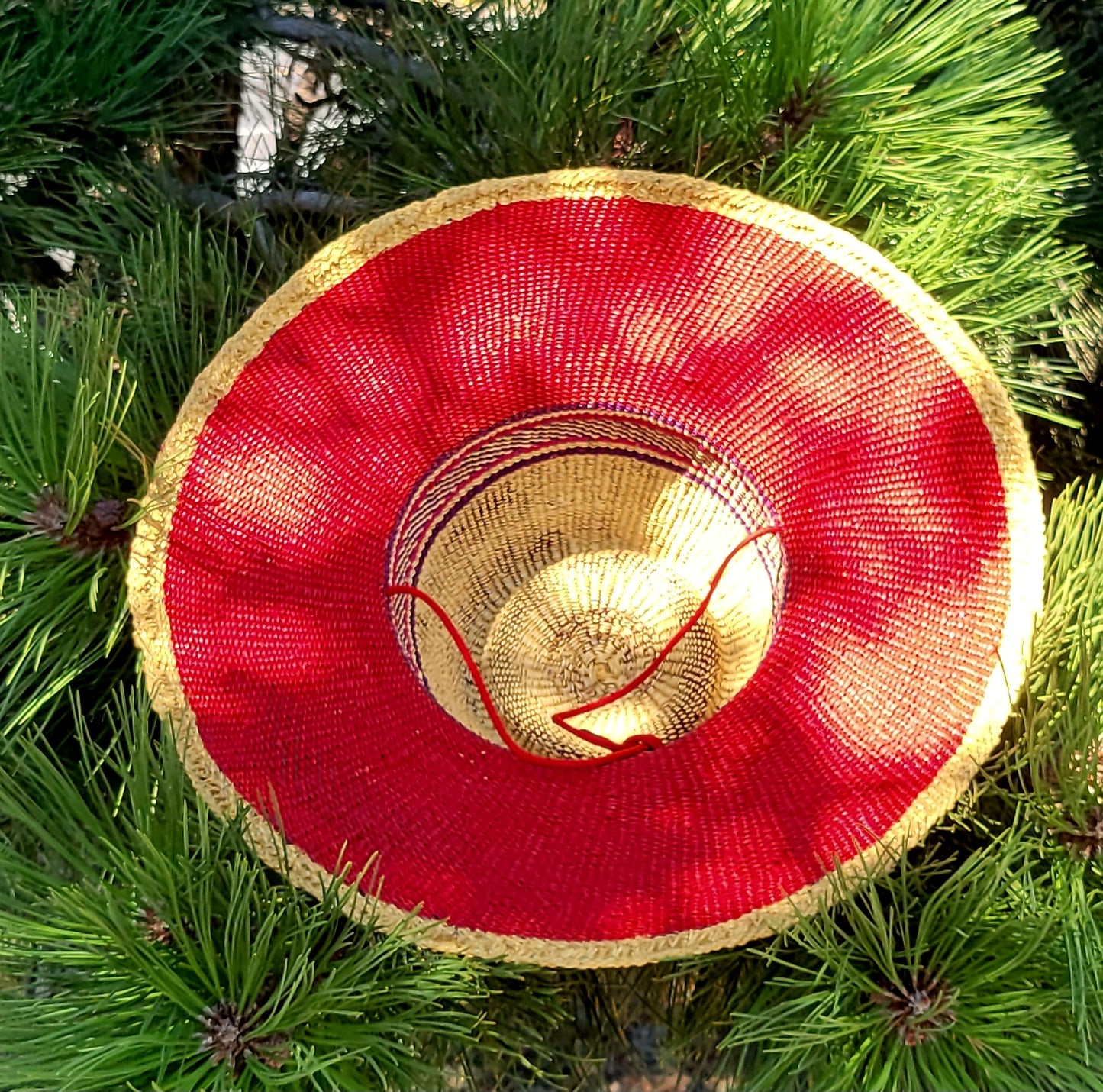 Bolga Widebrim Hat with Om and Ginkgo Leaves Symbol