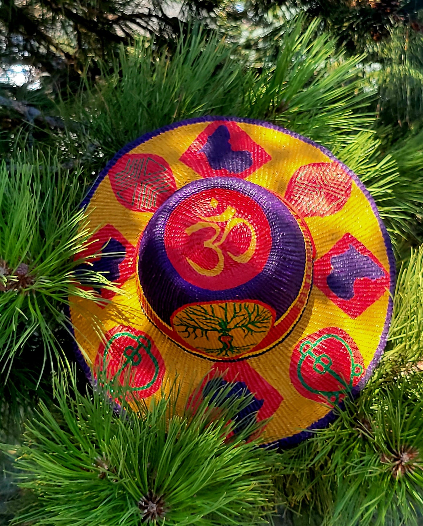 Bolga Widebrim Hat with Om and Tree of Life Symbol