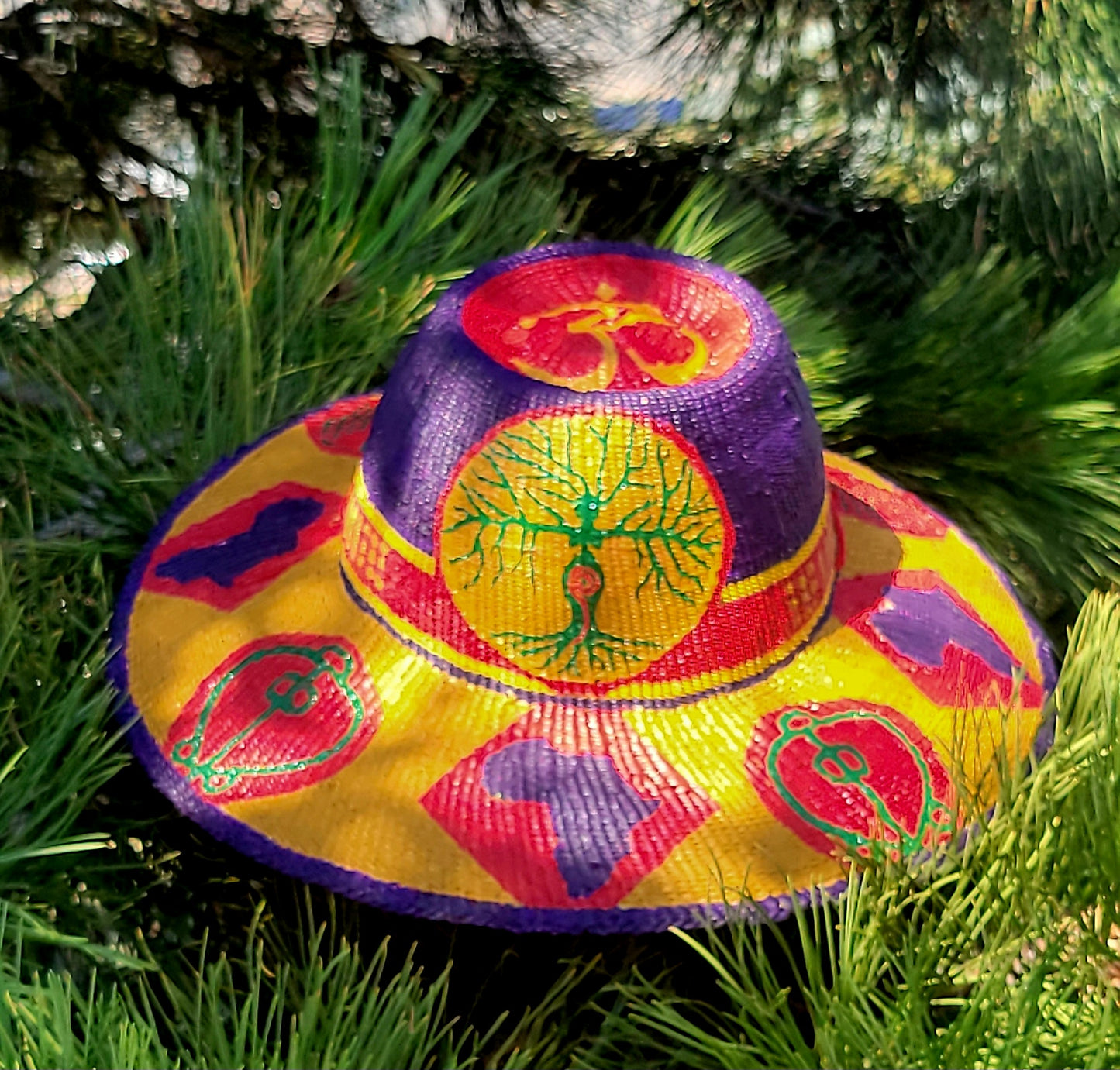 Bolga Widebrim Hat with Om and Tree of Life Symbol