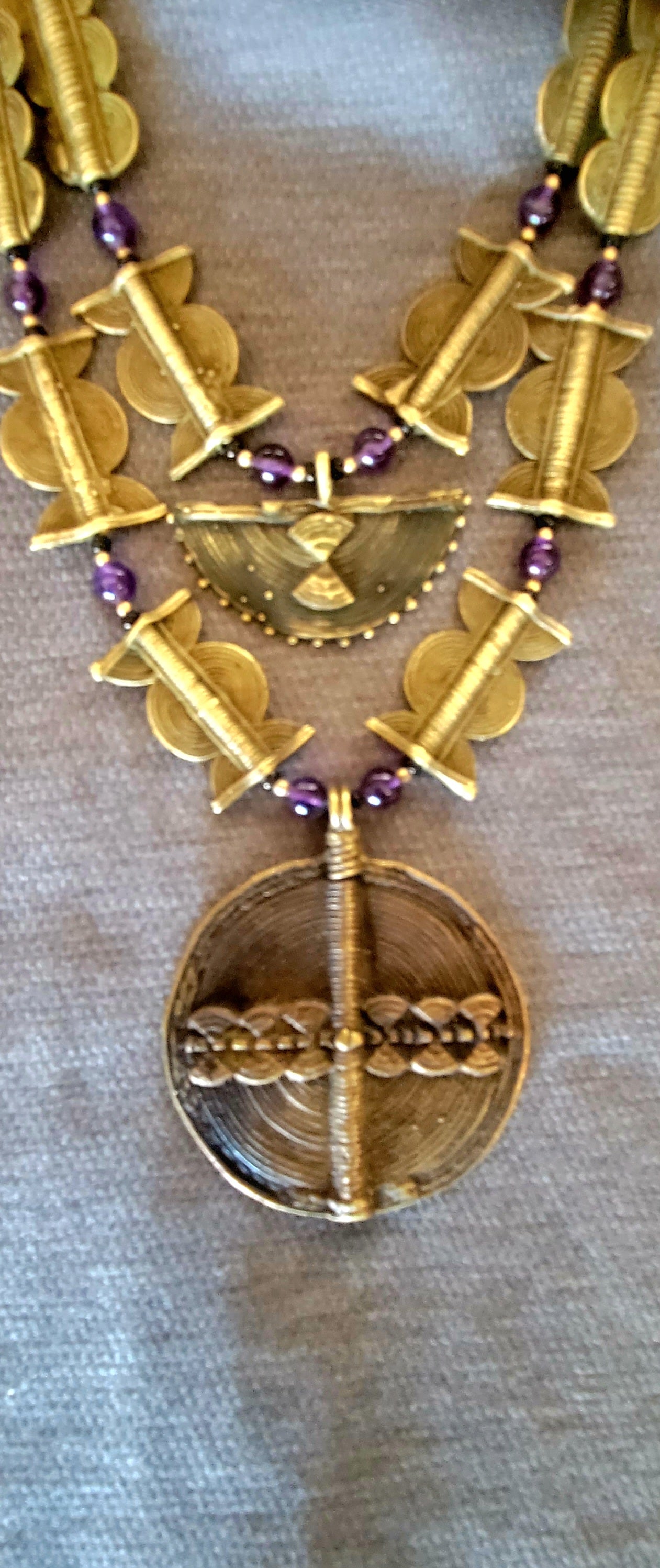 Baule Brass Necklace with Amethyst Beads