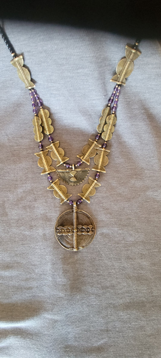 Baule Brass Necklace with Amethyst Beads