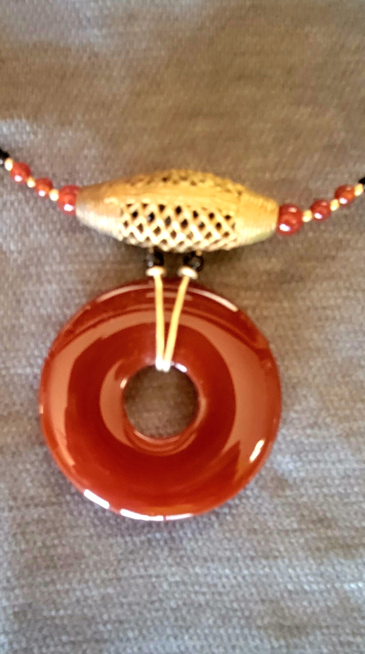 Carnelian Donut, with Afrikan Brass Bead Necklace