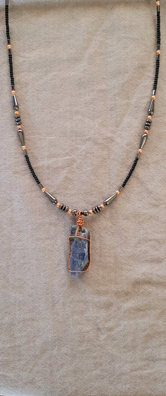 Blue Kyanite with Hematite and copper beads