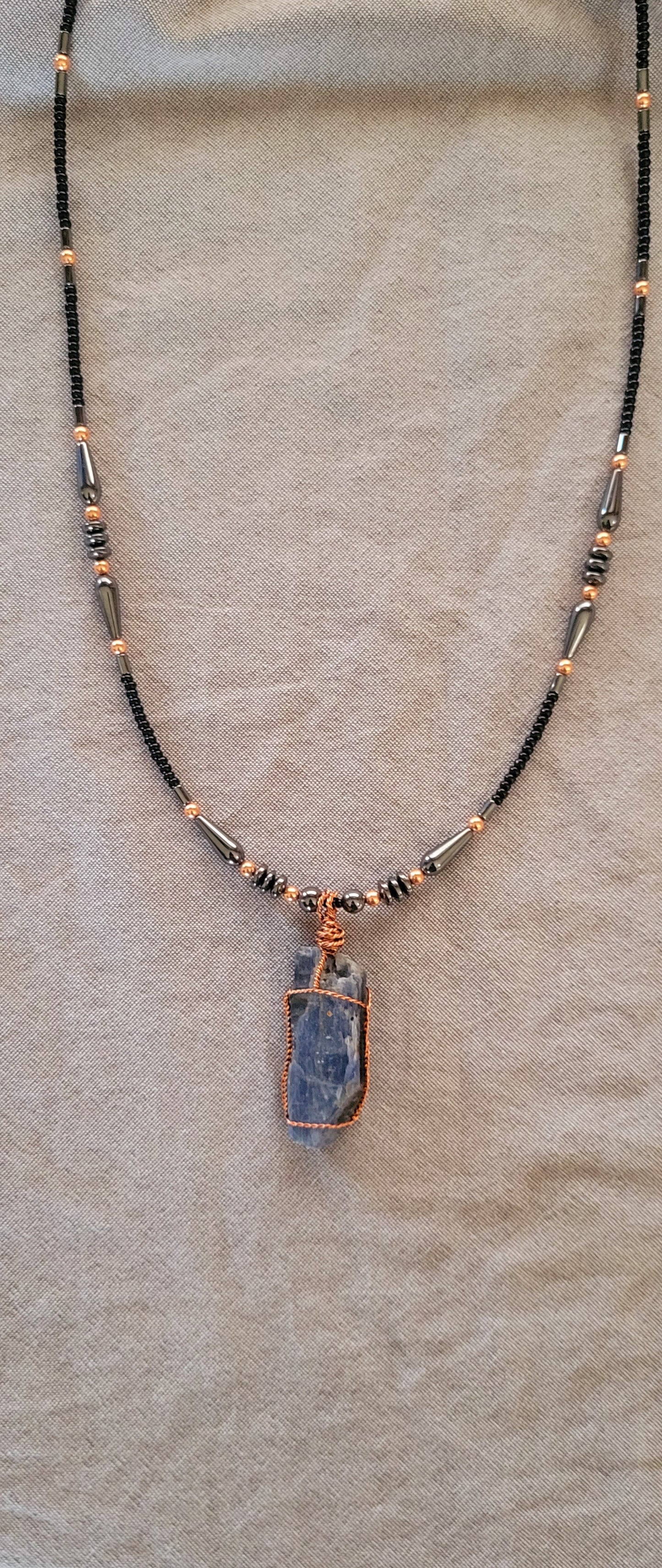 Blue Kyanite with Hematite and copper beads