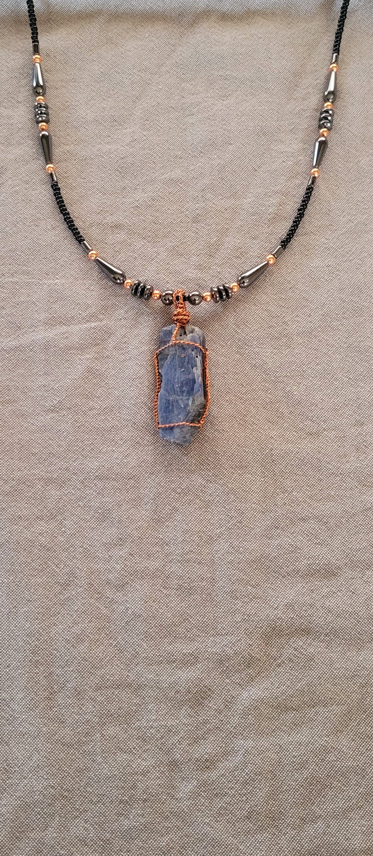 Blue Kyanite with Hematite and copper beads