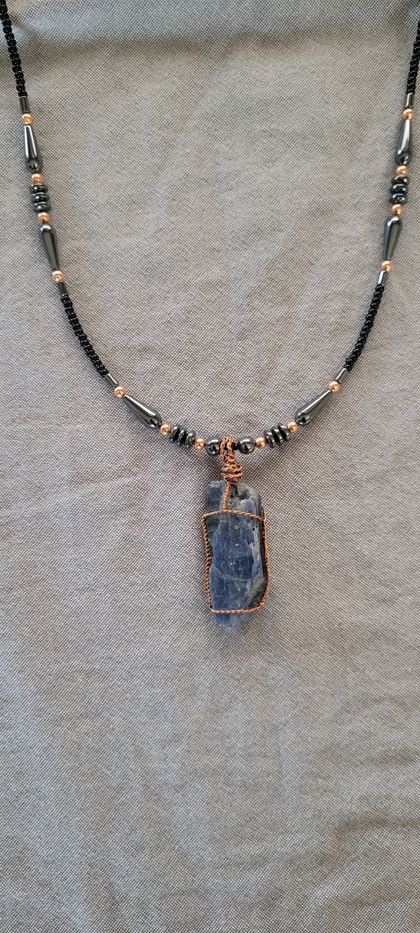 Blue Kyanite with Hematite and copper beads