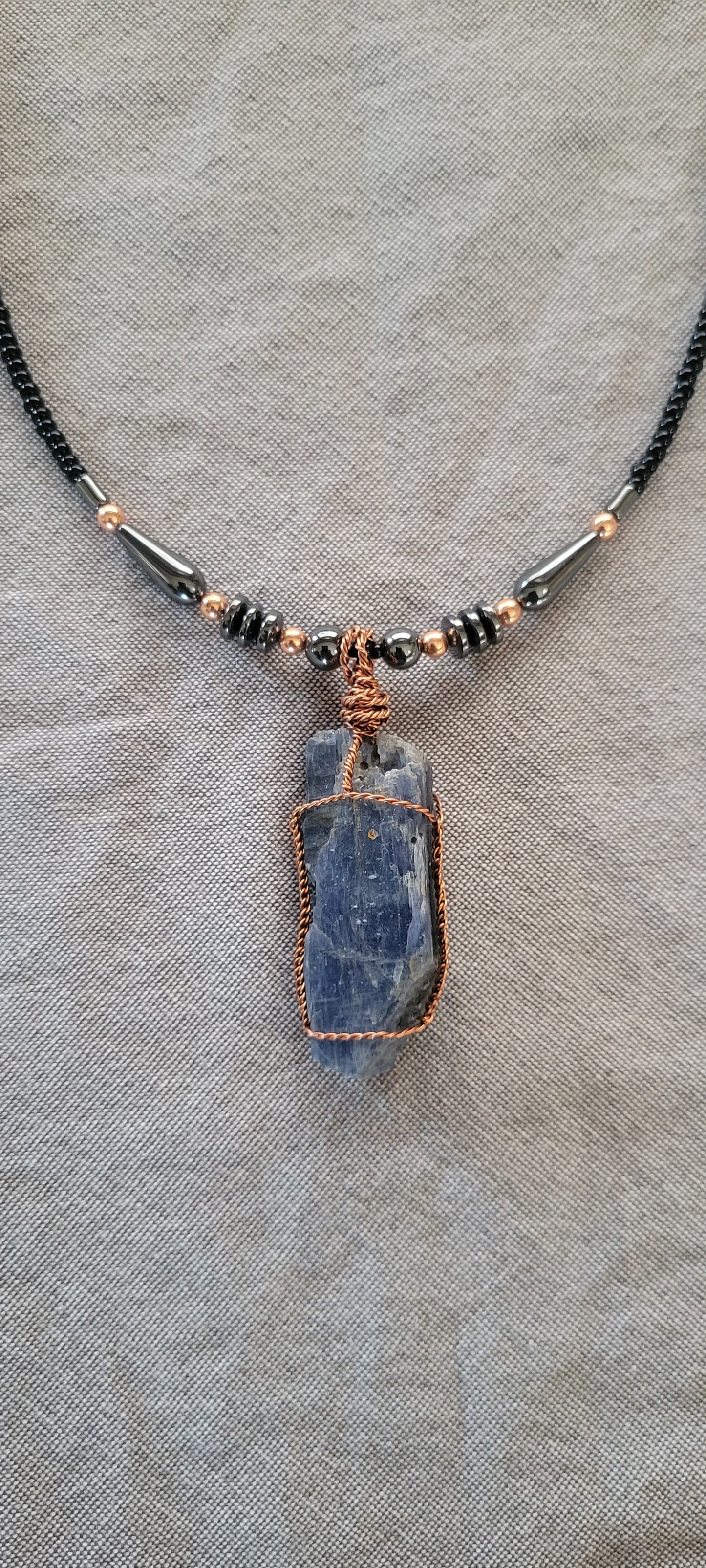 Blue Kyanite with Hematite and copper beads